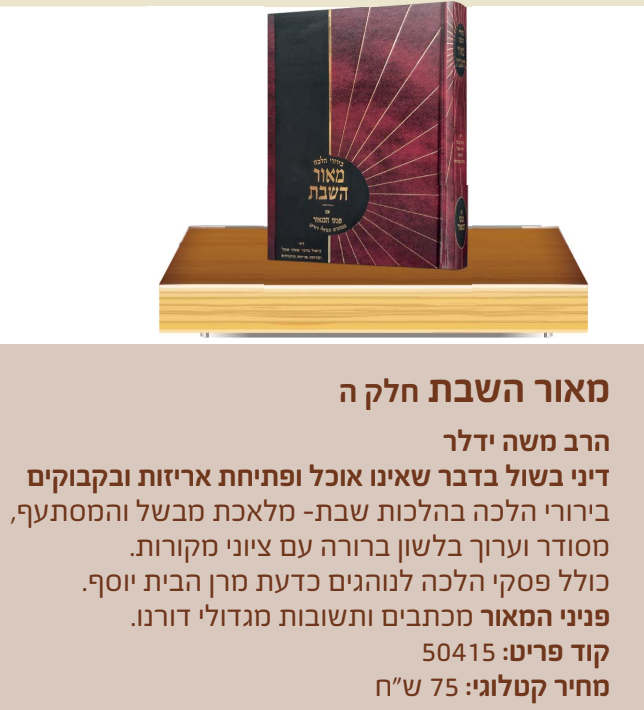 Read more about the article מאור השבת – חלק ה' / הרב משה ידלר